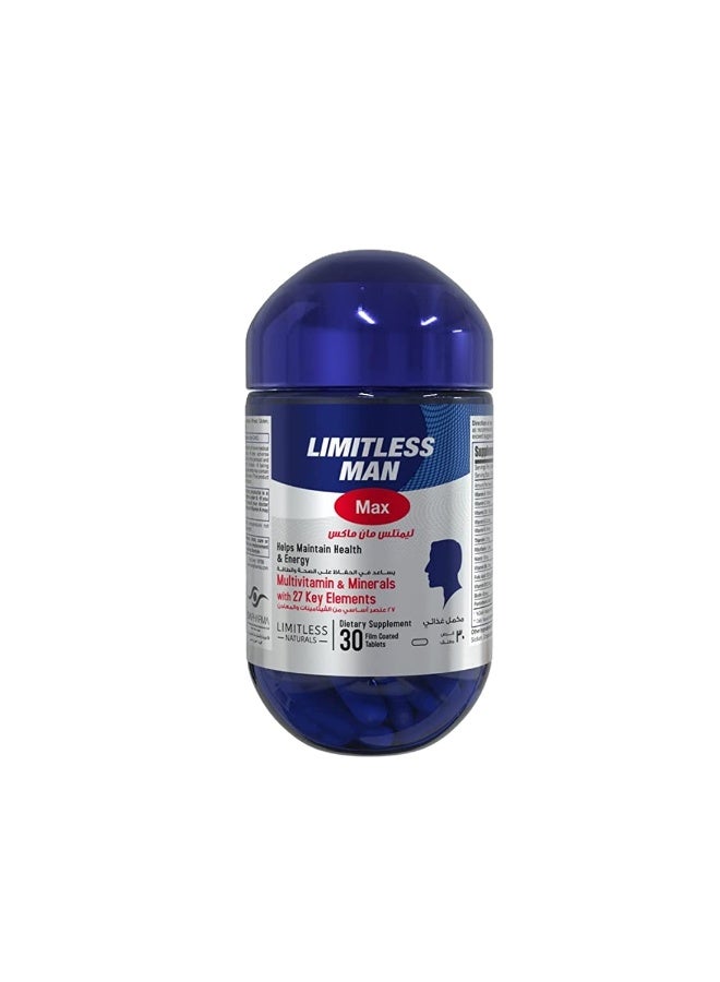 Limitless Man Max for Men – 30 Tablets – Multivitamins & Minerals Dietary Supplement